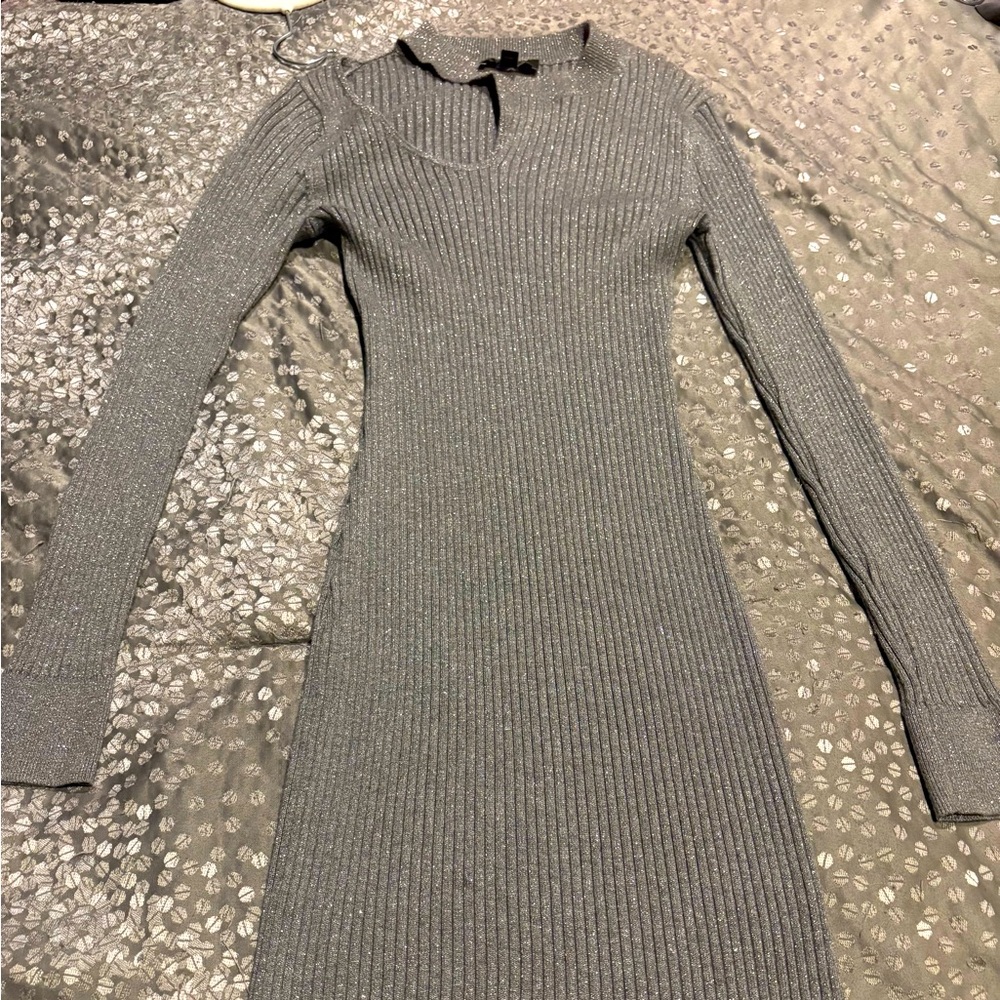 Silver sparkly sweater cut out midi sweater dress.